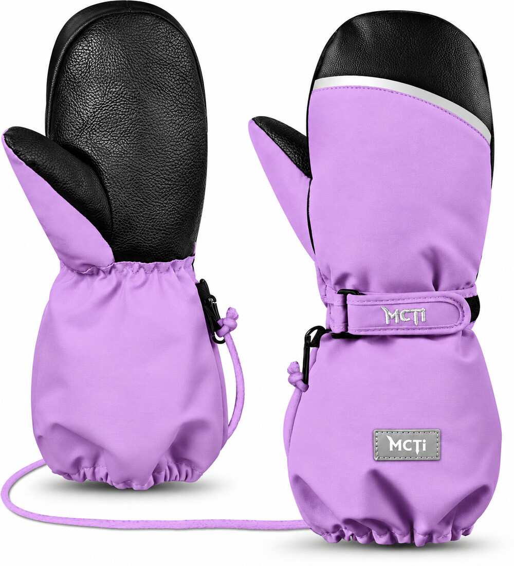 NWT MCTi Kids' Waterproof Sherpa Mittens with String, Grayish Purple